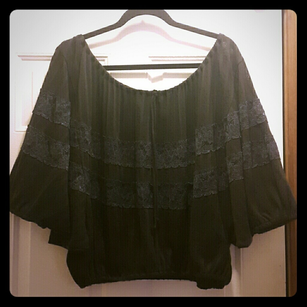 Free People Charcoal Lace Top